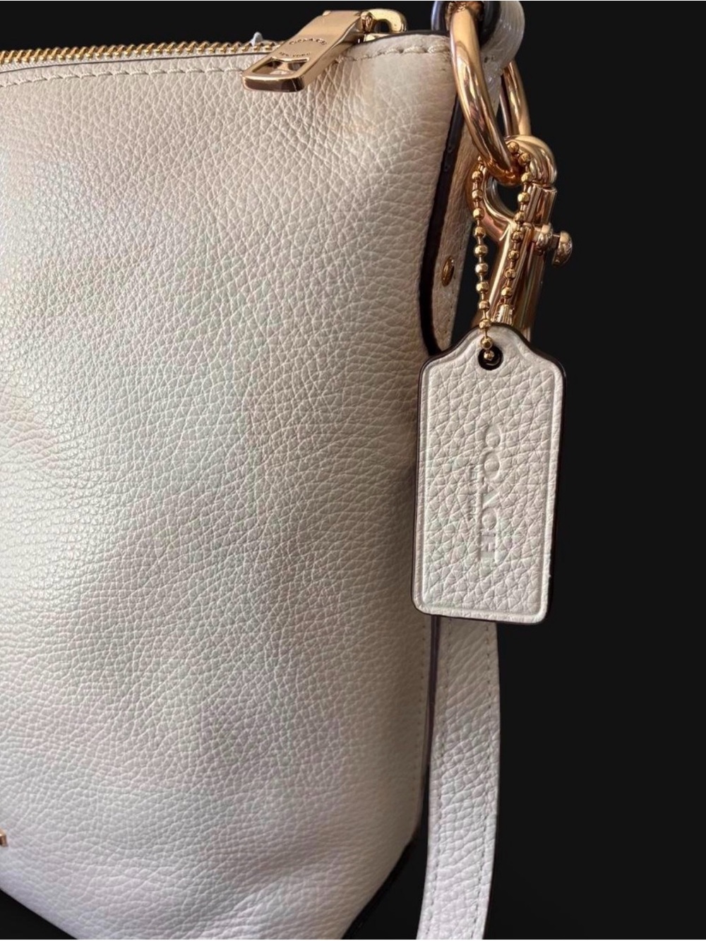 Coach “Abby” Cream Pebbled Leather Shoulder Bag with Gold Hardware